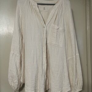 Aerie Cream Striped Blouse